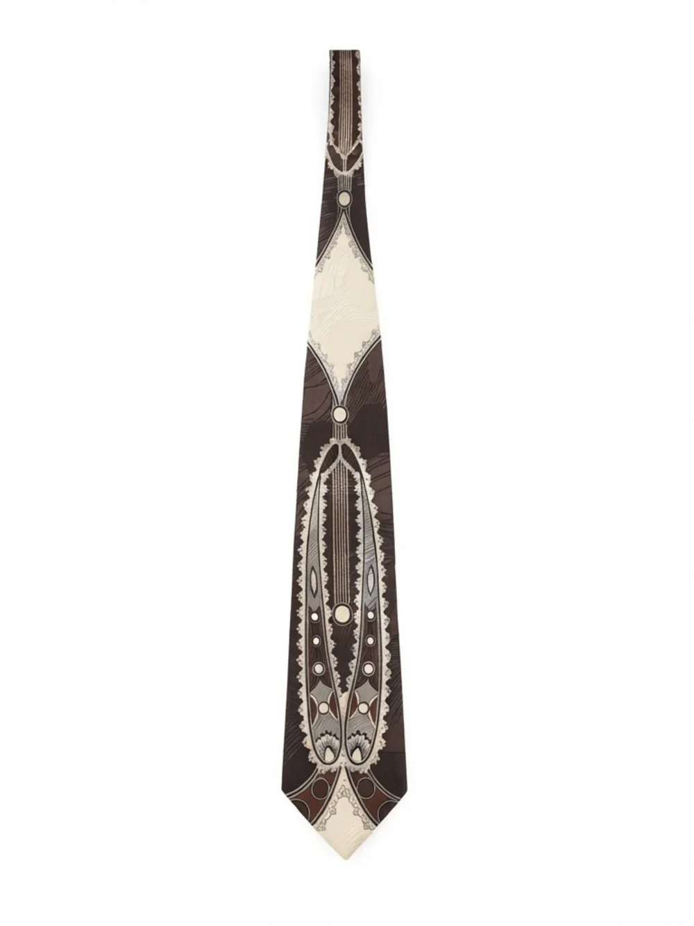 VTG Carlo Palazzi Couture Tie 100% Silk Art Deco Abstract Brown/Cream